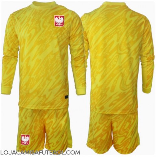 Camisa de Futebol Polónia Goleiro Equipamento Principal Infantil Europeu 2024 Manga Comprida (+ Calças curtas)